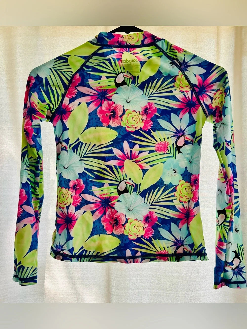 Bright Tropical Floral Long-Sleeve Sun/Swim/Rash Guard Top - size L (10-12)